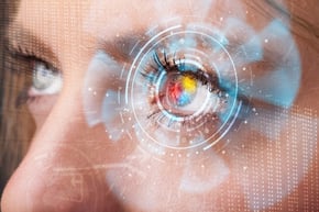 Future woman with cyber technology eye panel concept