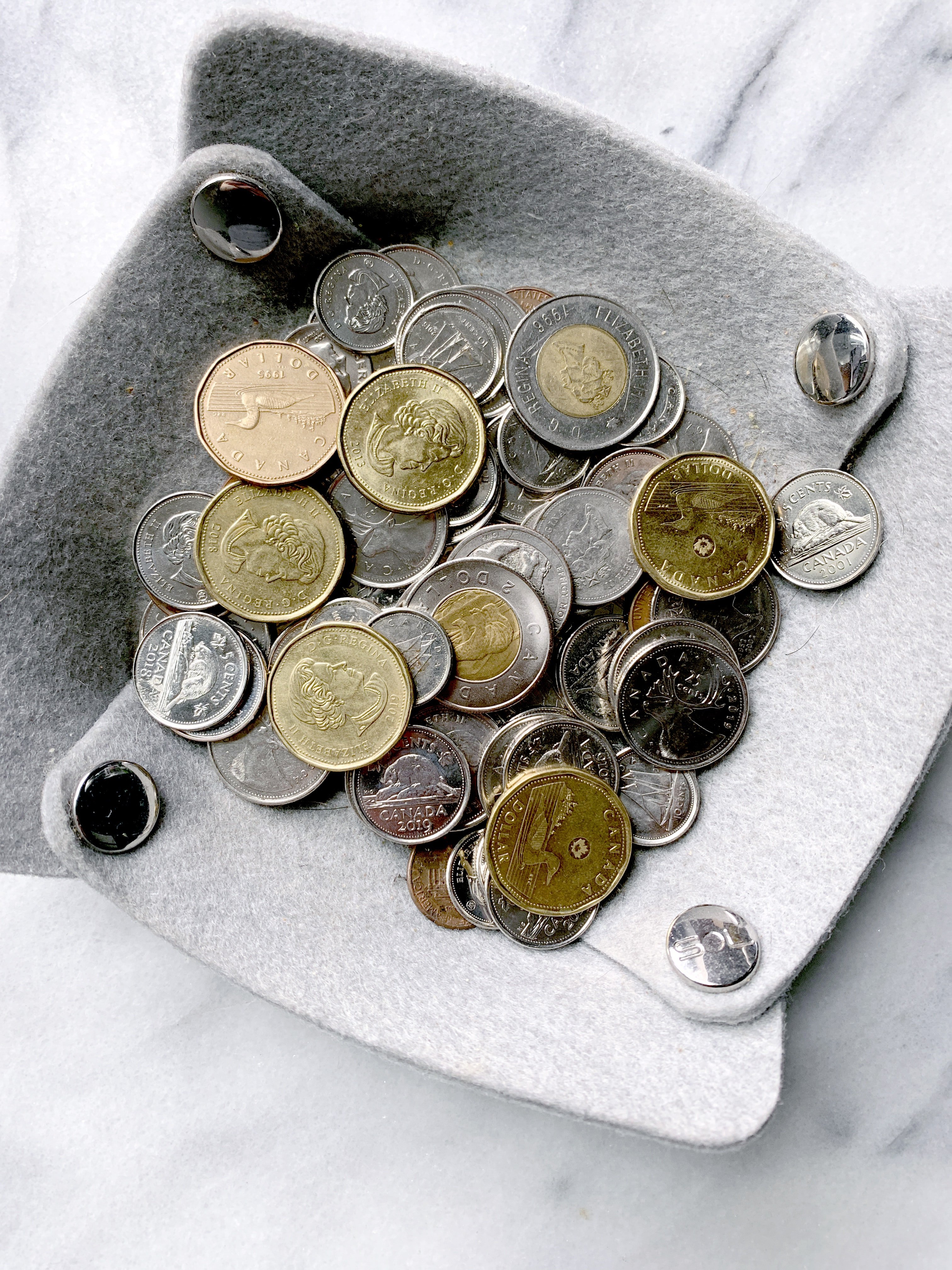 Featured image: Canadian coins on a grey surface - Read full post: Advanis survey finds lower-income households and BIPOC Canadians are hit hardest by increases in consumer prices